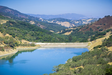 Fototapeta na wymiar Aerial view of Guadalupe Reservoir, San Francisco bay area, Santa Clara county, California