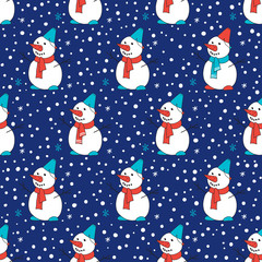 Seamless pattern with snowmen.
