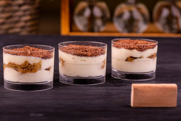 Cheese tiramisu with a chocolate crumb