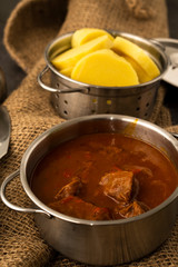 Beef goulash with potato dumplings.