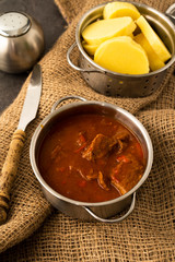 Beef goulash with potato dumplings.