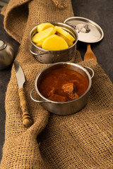 Beef goulash with potato dumplings.