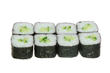 Simple sushi rolls with rice and cucumber.