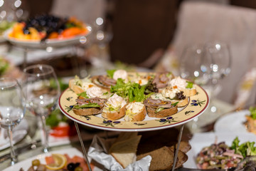 Serving dishes in the restaurant. luxury dinner served on the table