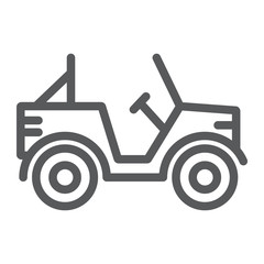 Military vehicle line icon, transport and army, car sign, vector graphics, a linear pattern on a white background.