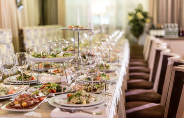 Serving dishes in the restaurant. luxury dinner served on the table