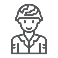 Soldier line icon, military and army, warrior sign, vector graphics, a linear pattern on a white background.