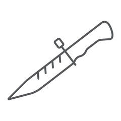 Bayonet knife thin line icon, weapon and army, combat knife sign, vector graphics, a linear pattern on a white background.