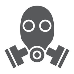 Gas mask glyph icon, defense and army, respirator sign, vector graphics, a solid pattern on a white background.