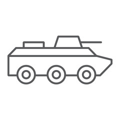 Amphibious vehicle thin line icon, transport and army, tank sign, vector graphics, a linear pattern on a white background.