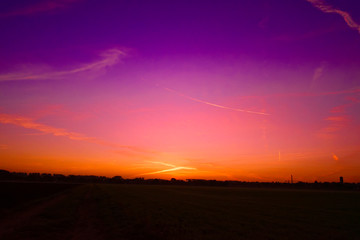 An amazing sunrise with waterdrops on grass