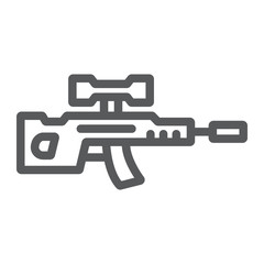 Sniper rifle line icon, weapon and military, gun sign, vector graphics, a linear pattern on a white background.