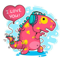 Vector illustration about Dinozaur in love