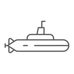 Submarine thin line icon, ocean and navy, boat sign, vector graphics, a linear pattern on a white background.