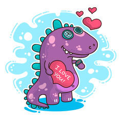 Vector illustration about Dinozaur in love © Giingerann