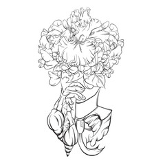 Vector illustration made in realistic hand drawn line style. Portrait of girl with flowers instead head and snails. Template for card poster banner print for t-shirt