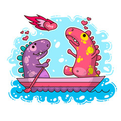 Vector illustration about Dinozaur in love © Giingerann
