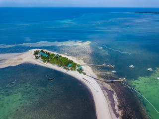 Aerial view of curved beach of Pontod virgin island located near Panglao island, Bohol, Philippines