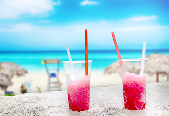 Two strawberry drift-ice on the beach. This is situated in tropical resort in Cuba. © Jana