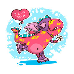 Vector illustration about Dinozaur in love © Giingerann