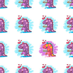 Vector seamless pattern about Dinozaur in love © Giingerann