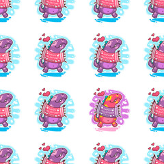 Vector seamless pattern about Dinozaur in love © Giingerann