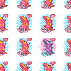 Vector seamless pattern about Dinozaur in love