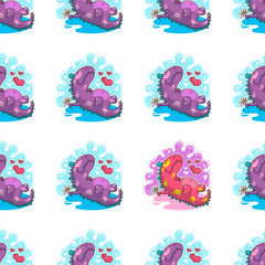 Vector seamless pattern about Dinozaur in love © Giingerann
