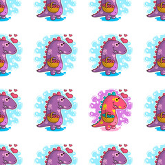 Vector seamless pattern about Dinozaur in love © Giingerann