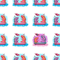 Vector seamless pattern about Dinozaur in love © Giingerann