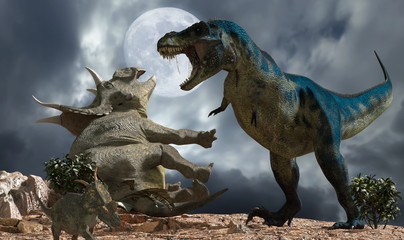 battle of dinosaurs render 3d