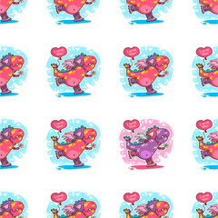 Vector seamless pattern about Dinozaur in love © Giingerann