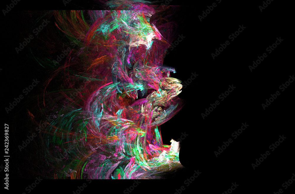 Poster Green purple fractal background. Fantasy fractal texture. Digital art. 3D rendering. Computer generated image.