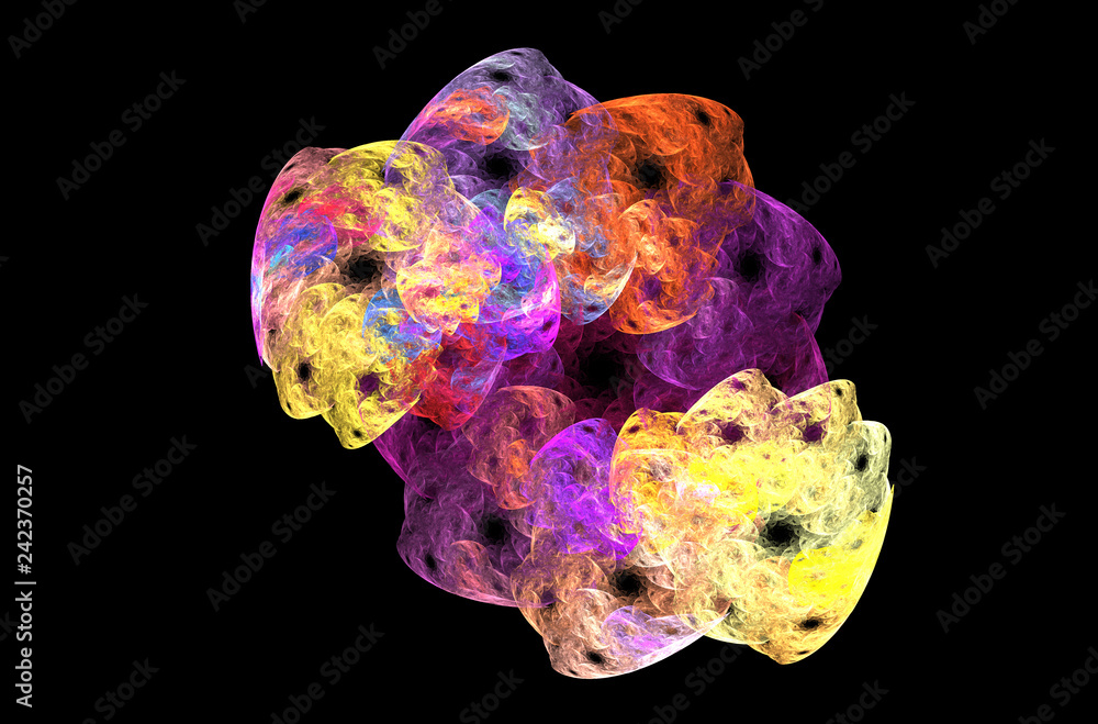 Poster Blue yellow pink fractal background. Fantasy fractal texture. Digital art. 3D rendering. Computer generated image.
