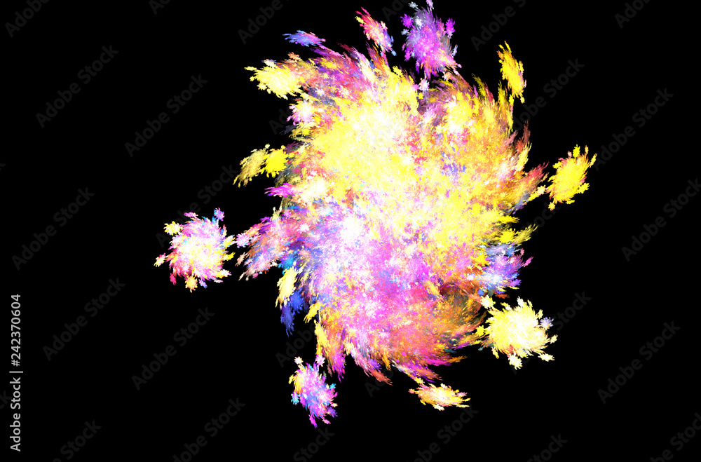 Poster Blue yellow pink fractal background. Fantasy fractal texture. Digital art. 3D rendering. Computer generated image.
