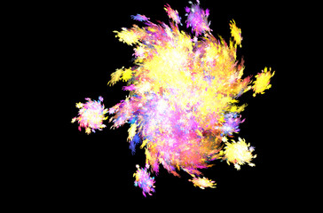 Blue yellow pink fractal background. Fantasy fractal texture. Digital art. 3D rendering. Computer generated image.