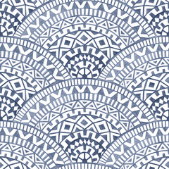 Seamless pattern of a seigaiha. Wave ornament drawn in pencil on paper. Ethnic and tribal motifs. Sea print for textiles.