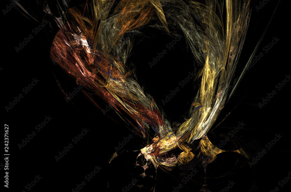 Poster golden glowing fractal background. fantasy fractal texture. digital art. 3d rendering. computer gene