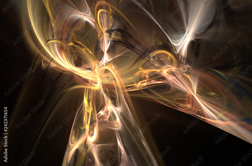 Poster golden glowing fractal background. fantasy fractal texture. digital art. 3d rendering. computer gene