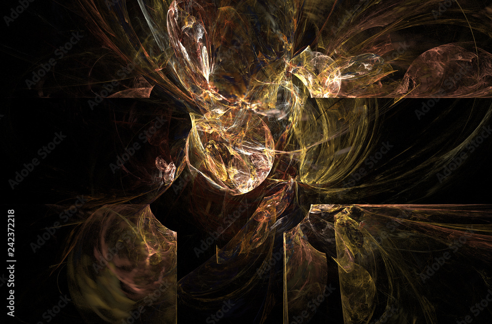 Poster golden glowing fractal background. fantasy fractal texture. digital art. 3d rendering. computer gene