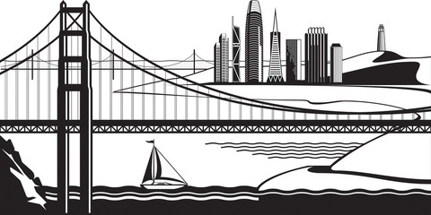 View of San Francisco from Golden Gate Bridge - vector illustration