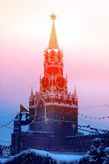 Obraz premium Spasskaya Tower on red square in Moscow color