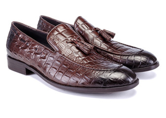 Dark brown Men's Oxfords shoes from crocodile leather