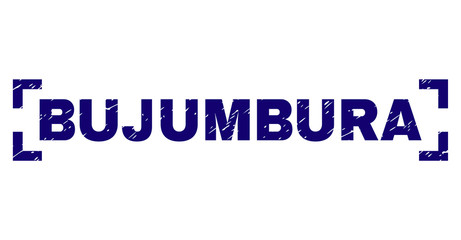 BUJUMBURA text seal print with grunge texture. Text label is placed between corners. Blue vector rubber print of BUJUMBURA with scratched texture.