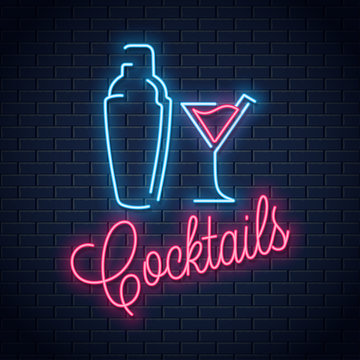 shaker neon logo. Cocktail party neon sign