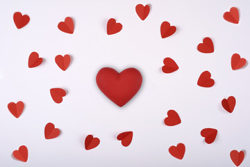 red hearts from paper on a white background. Valentines day