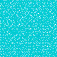 Monochrome line white pattern in style hand drawing on turquoise background