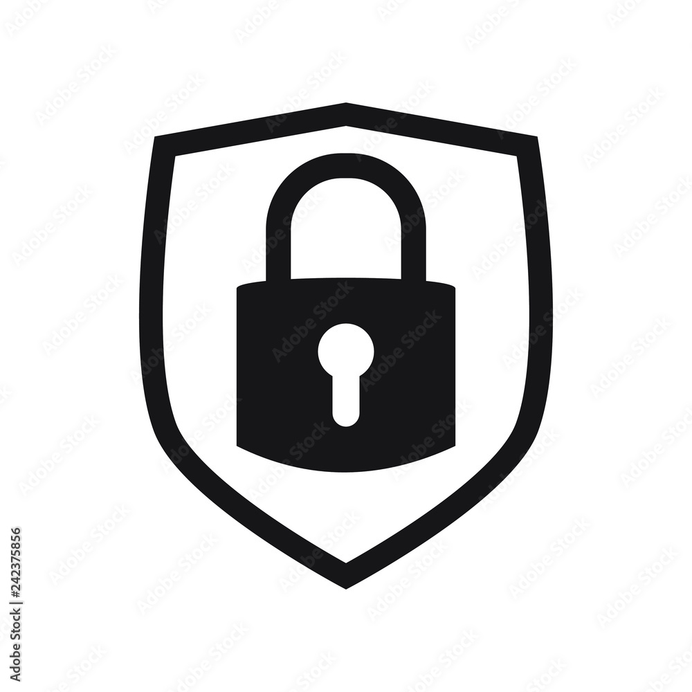 Poster shield security with lock symbol. protection, safety, password security vector icon illustration. fi