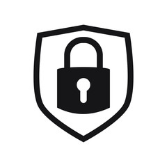 Shield security with lock symbol. Protection, safety, password security vector icon illustration. Firewall access privacy sign. Lock security icon for login page. Website guard emblem.