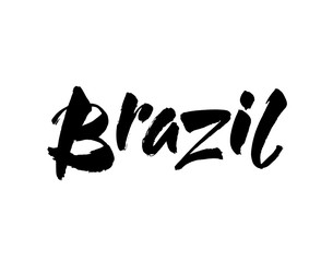 Brasil hand lettering. Brazil in portuguese. Name of country. Hand drawn lettering background. Ink illustration. Modern brush calligraphy. Isolated on white background.